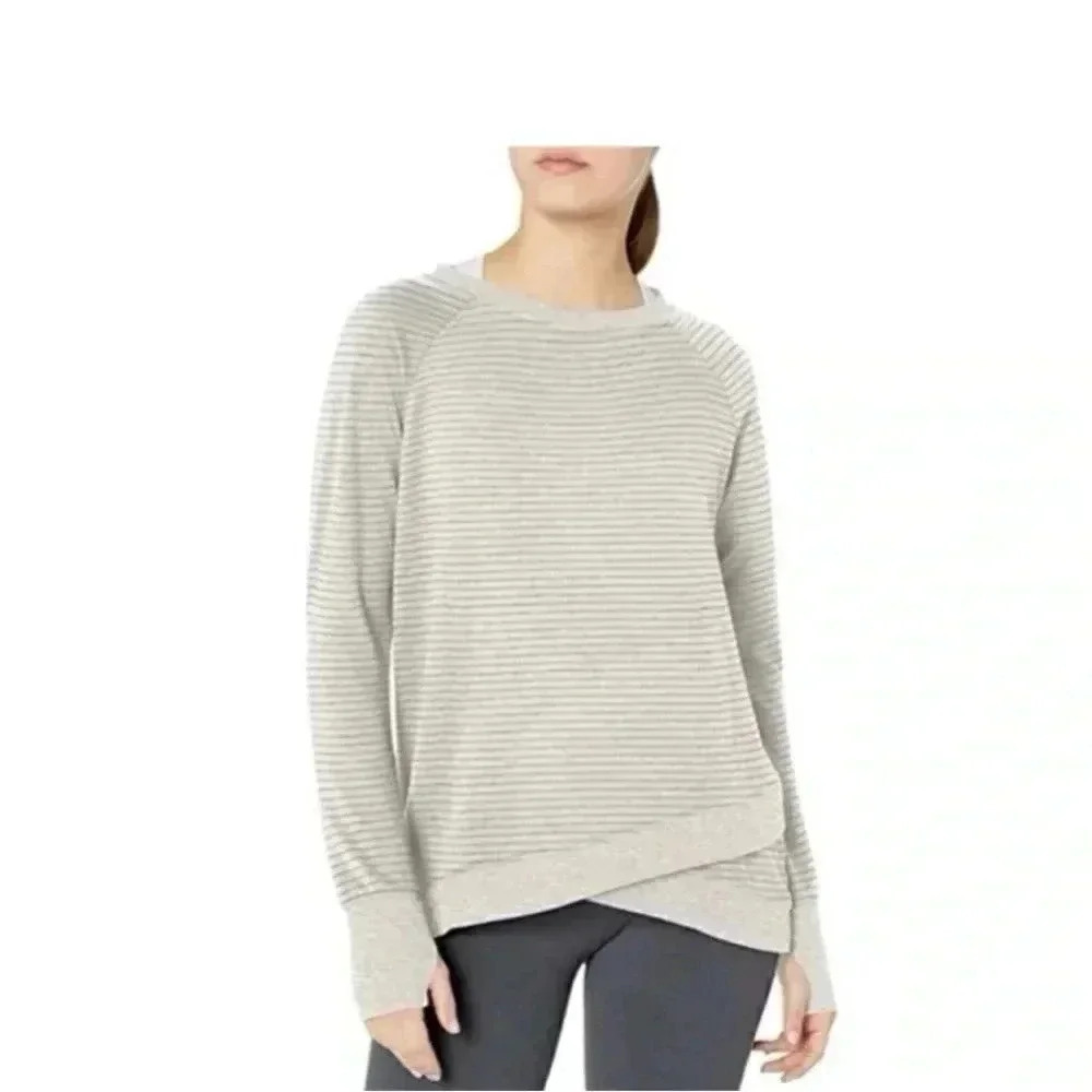 Danskin Criss Cross Pull On Tunic Shirt Sweatshirt Stripe Long Sleeves  S #1424